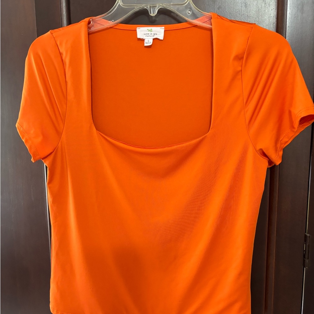 Free People Bright Orange Square Neck Top 🧡
